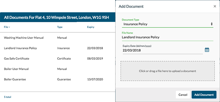 Example of the Uprent document uploads