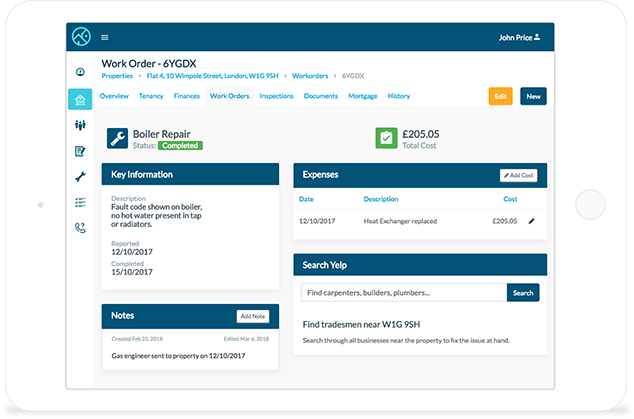 Example of the Uprent maintenance features